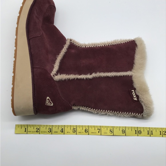 Y2k Roxy Idaho Maroon Leather Faux Fur Slip On Boots 2000's Women's Sz 8 Shoes - Picture 8 of 9